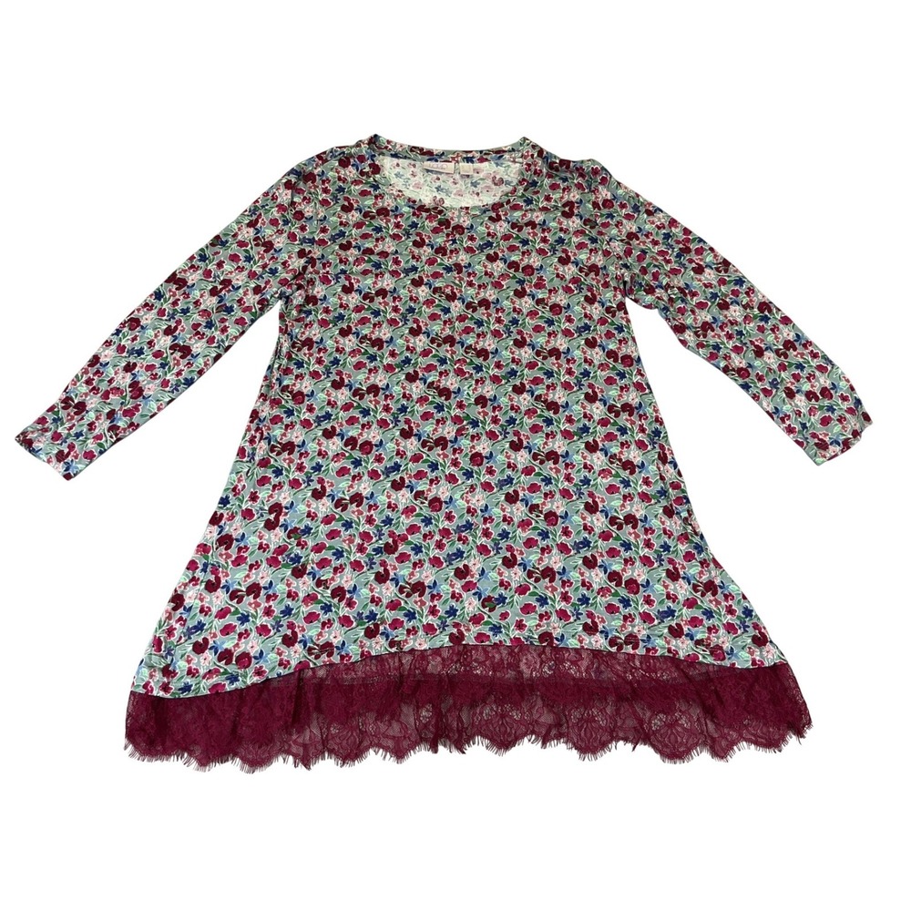LOGO Layers Floral Tunic Lace Hem Top Women M Boho Cottagecore NWOT